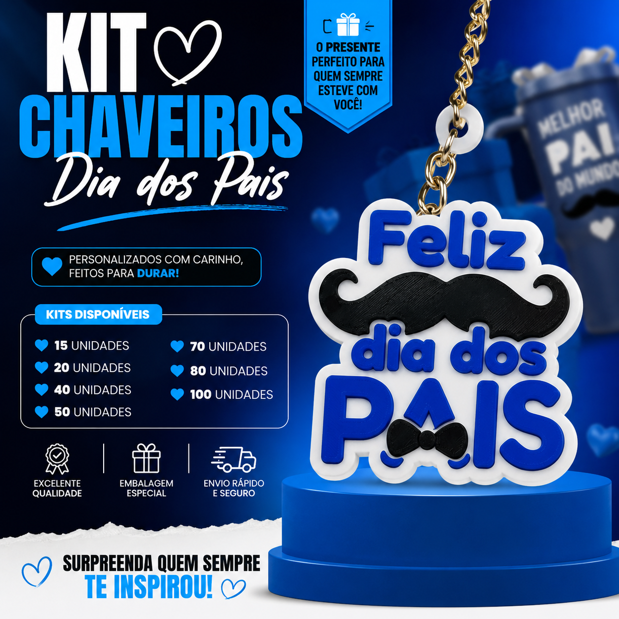 Chaveiros Personalizados Dia dos Pais — PROMOÇÃO